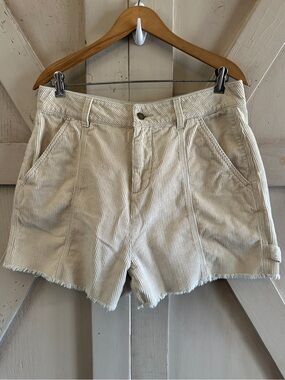 Rip Curl Cream Corduroy Shorts Women’s Large Frayed Hem High Waist Cotton